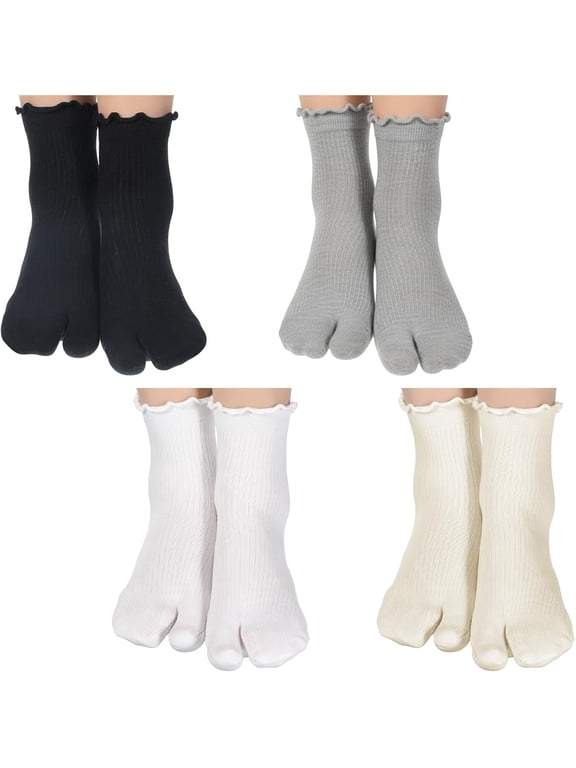 Tabi Socks 4 Pairs Cotton Elastic Split Toe Socks Japanese Flip Flop Socks for Women and Men Unisex 4 Colors