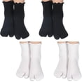 thumbnail image 1 of Tabi Socks, 4 Pairs Cotton Split Toe Socks Elastic Flip Flop Sock for Women Men Unisex(Black, White), 1 of 7