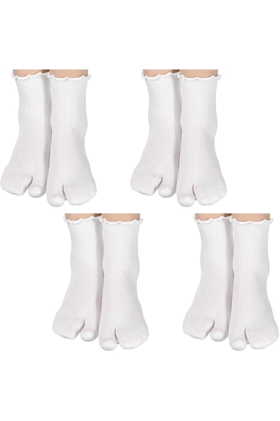 Tabi Socks, 4 Pairs Cotton Split Toe Socks Elastic Flip Flop Sock for Women Men Unisex(White)