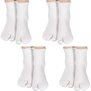 Tabi Socks, 4 Pairs Cotton Split Toe Socks Elastic Flip Flop Sock for Women Men UnisexWhite