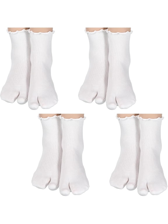Tabi Socks, 4 Pairs Cotton Split Toe Socks Elastic Flip Flop Sock for Women Men Unisex(White)