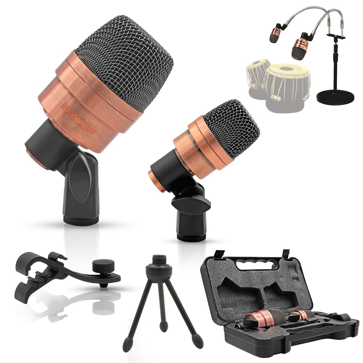 Tabla Mic XLR Wired Uni Directional Snare Tom Kick Instrument Microphone with Dynamic Moving Coil Swivel Mount Steel Mesh Grille Included Mini Tripod Rim Mount - Tabla MIC 2XP COPPER