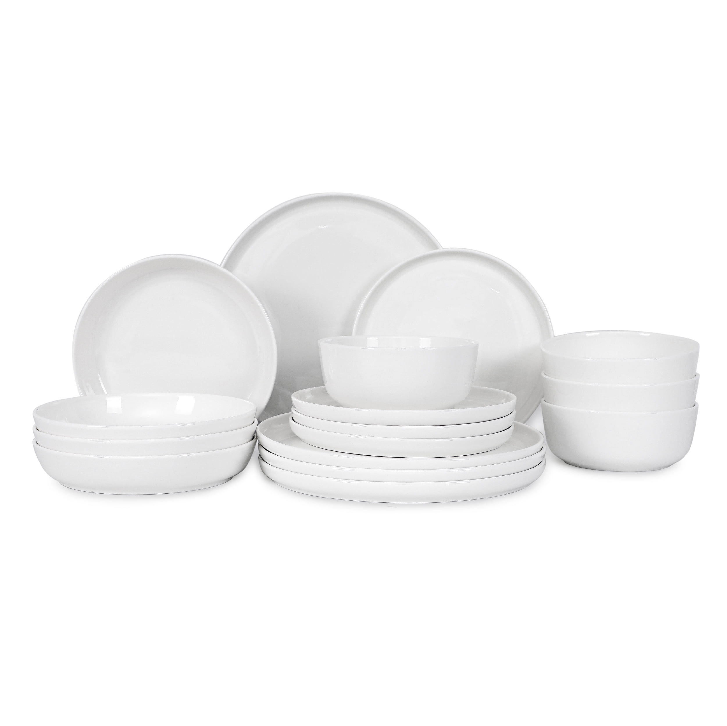 Table 12 16-Piece Natural White Bone China Coupe Dinnerware Set, Service  for 4