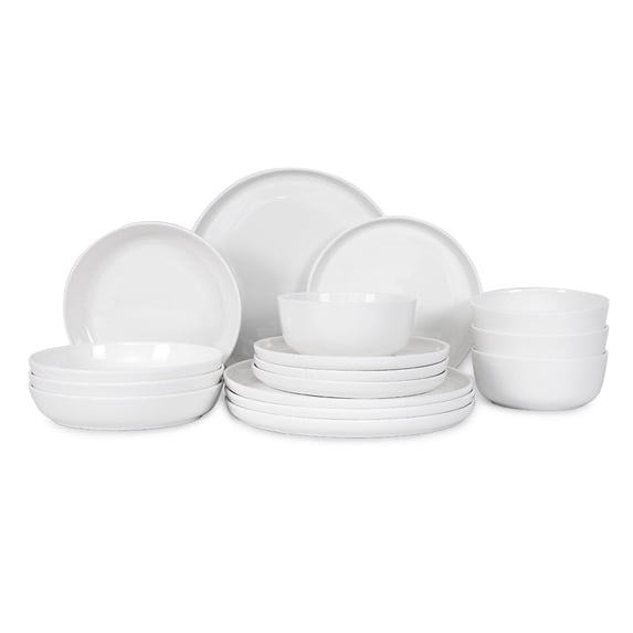 Table 12 16-Piece Natural White Bone China Coupe Dinnerware Set, Service for 4