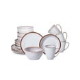 thumbnail image 1 of Table 12 Maldan Stoneware 16-Piece Dinnerware Set, Service for 4, Coupe Shaped Dinnerware, Reactive Glaze, Off-White with Coffee Brown Rim, Plates and Bowls Sets, TD16YN, 1 of 7
