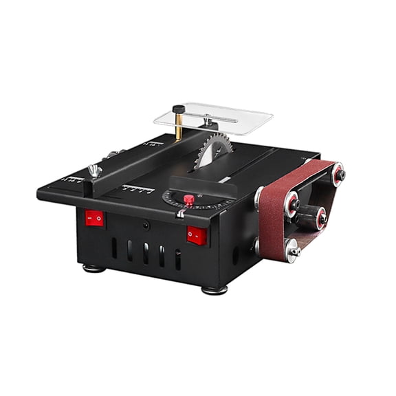 Table 200W Mini Bench Saw And Belt Sander With Extension Rod, Collet, Grinding Carving Drilling Kit, Variable Speed Circular Table Saw 30mm Cutting Depth Benchtop Sanding Machine