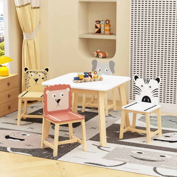 Table and 4 Chairs for Kids 2-5, SHINPT Baby Table and Chair Set, 5 Pieces Toddler Play Table, Kids Art Table and Chair Set for Game Room, Children's Room, Wooden Activity Play Table Set for Gift