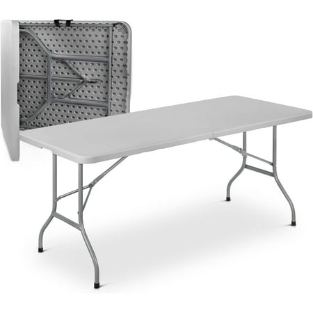 Table 6ft Indoor Outdoor Rectangle Heavy Duty Foldable Table with Handle for Parties Backyard Events Grey