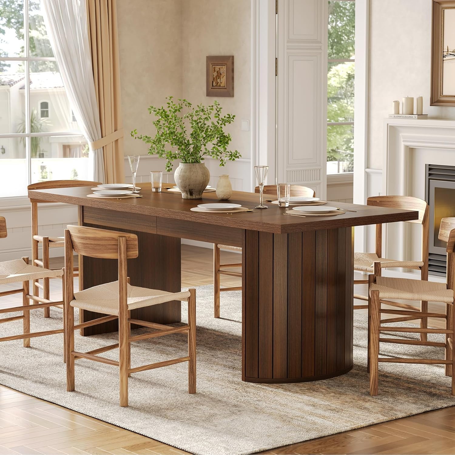 Table, All Wood Rectangular, Vintage Dining Table with Semi-Cylindrical ...