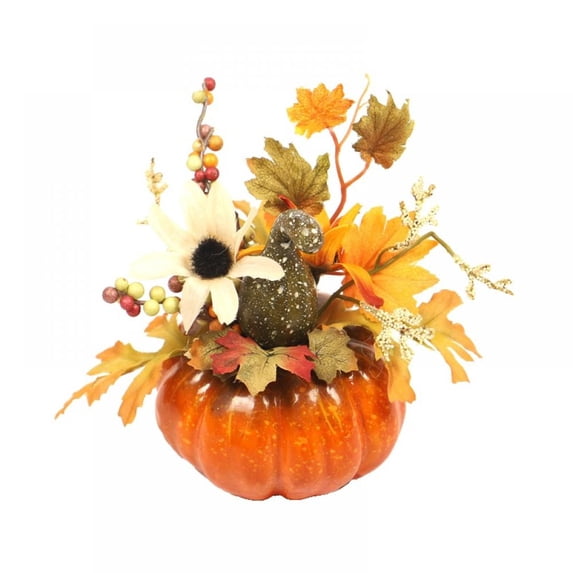 Table Artificial Pumpkin Decor- Artificial Mini Pumpkins with Lifelike Maple Leaves Fall Pumpkin Decorations Fake Pumpkin Decor for Halloween Outdoor Fall Harvest Autumn Thanksgiving Tables