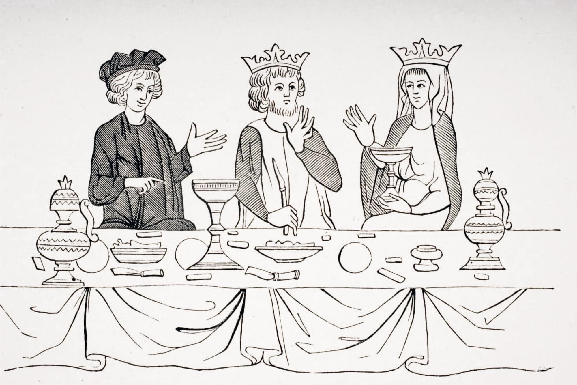 The Table Of A Baron As Laid Out In The 13Th Century 19Th Century Reproduction Of Miniature From Histoire De St Graal Canvas Art - Ken Welsh Design Pics (17 x 11)