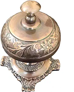 Table Bell Brass Copper Antique Finish Bell Brass Nautical Calling Service Bell Vintage Bell Home & Office Decor Hotel Reception Bell Flower Design Bell by The Vintage Art.