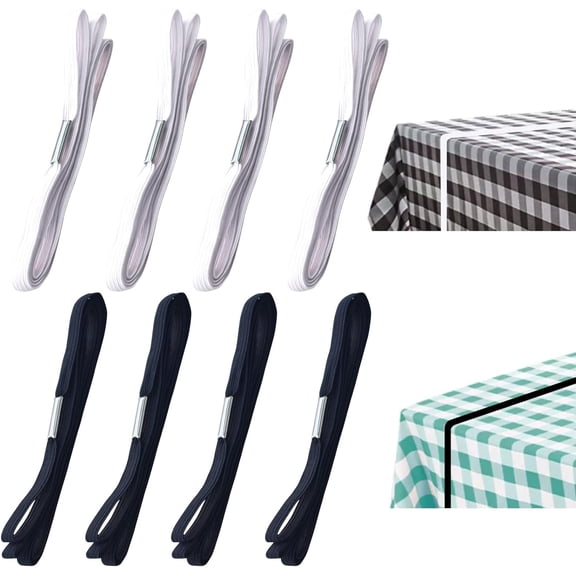 Table Bungees Tablecloth Strap Band Elastic Table Cloth Bands Tablecloth Bungee Cord to Hold Down Table Cloth for Picnic, Camping, Outdoor Tables, Wedding, Parties etc - (White, Black,8 Pieces)