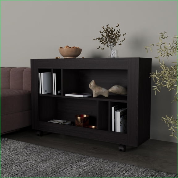 Table Cart, Norwood Living Room Rolling Storage with Shelves | Black | Engineered Wood
