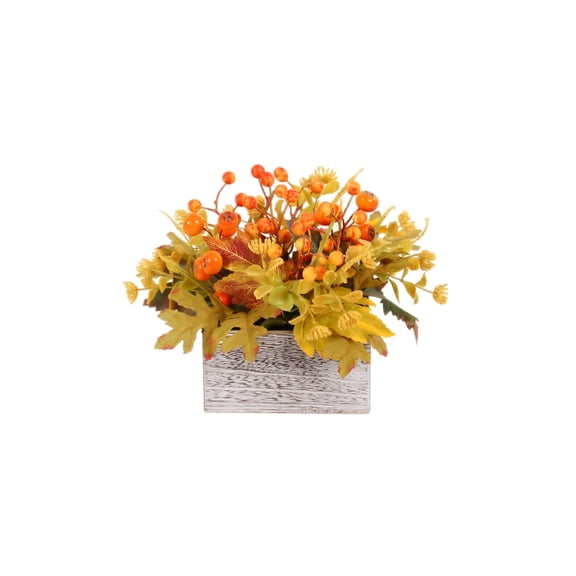 Table Centerpiece Faux Berry and Maple Leaf Fall Decor Wooden Planter Box for Thanksgiving Dining Table