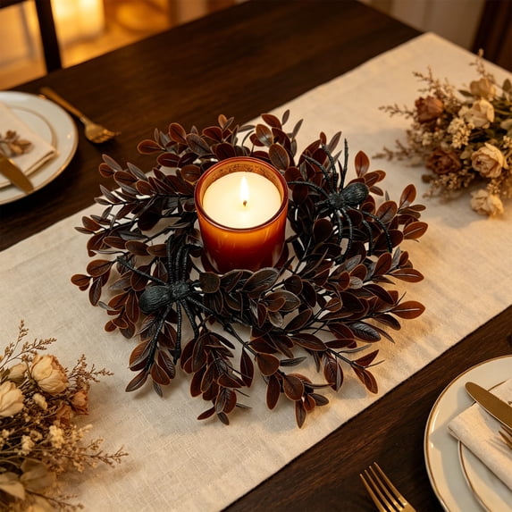 Table Centerpiece,Floral Candle Ring,Mini Artificial Flower Wreath with Standard Inner Diameter for Dining Desk Wedding Holiday Candle Display