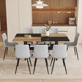 thumbnail image 1 of Table And Chair Set.71*35.4 Inch Wooden And Black Spliced Dining Table With Storage Function In The Middle Of The Table Legs. 8 Light Gray Linen Dining Chairs With Curved Widened Cushion. 73592, 1 of 16