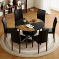 thumbnail image 1 of Table And Chair Set.A 47.3-Inch Diameter Modern Spliced Color Circular Dining Table - Double-Layer Storage. 6 Black Pu Dining Chairs, Simple And Versatile, Comfortable And Accompanied. 92768, 1 of 16