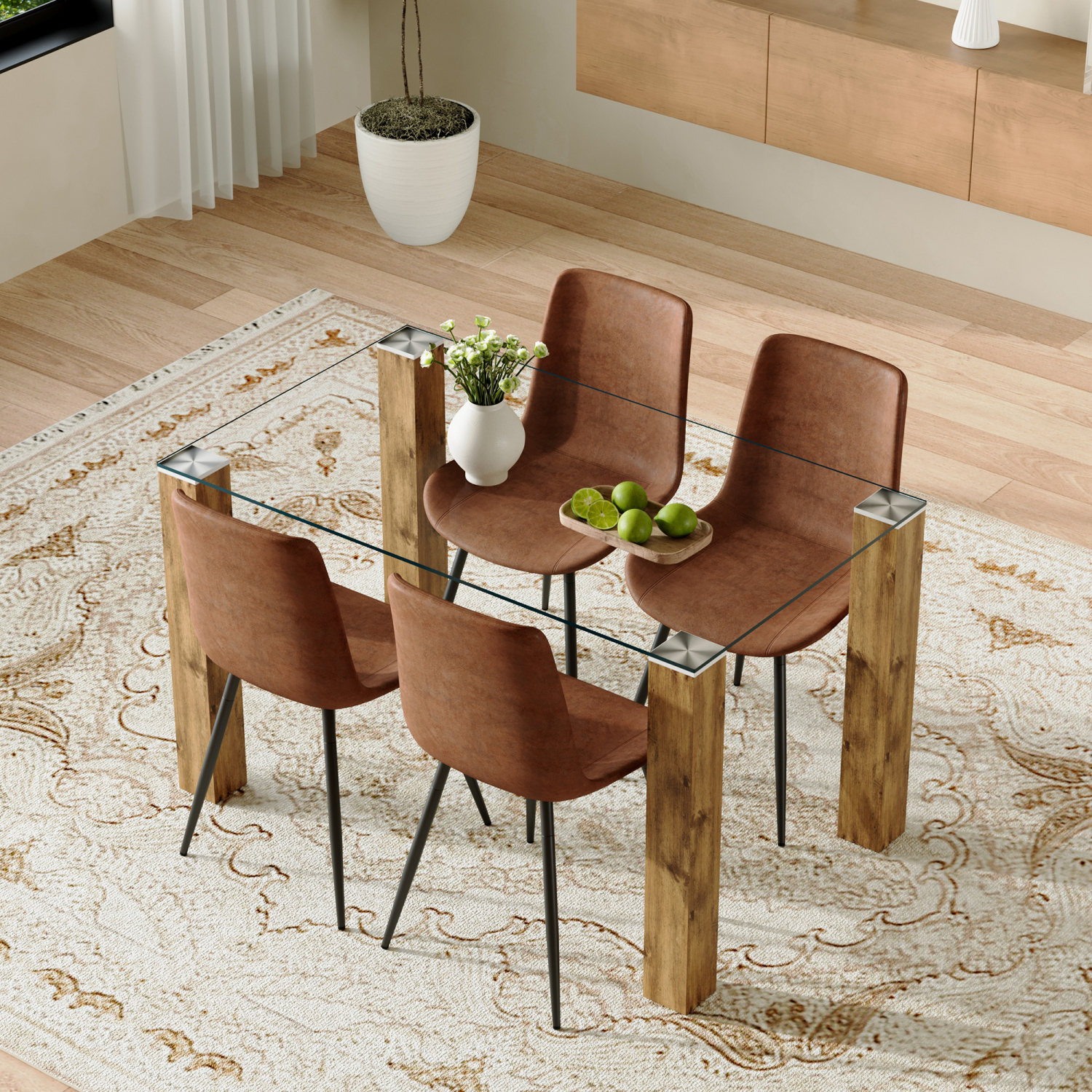 Table And Chair Set.A 49.6*30 Inch Transparent Tempered Glass Dining ...