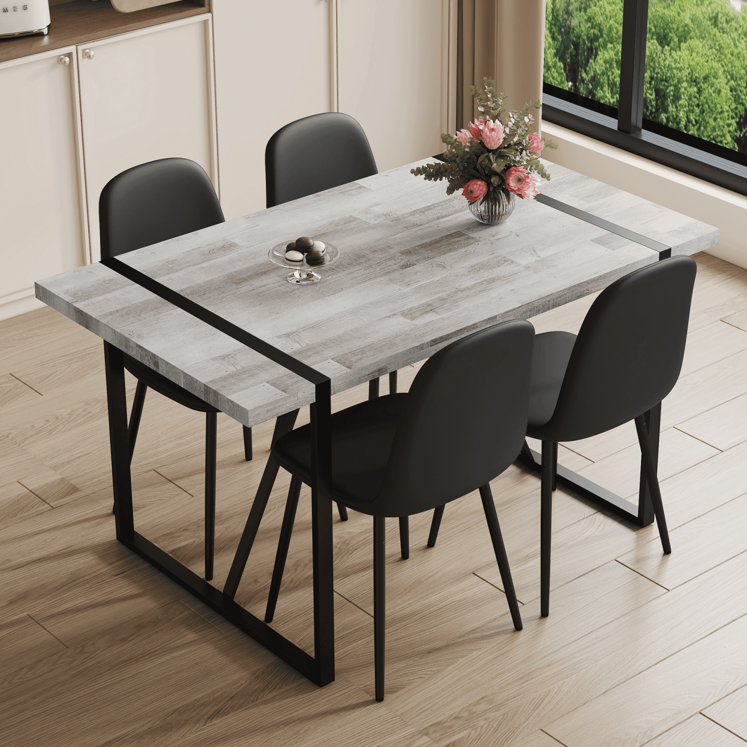 Table And Chair Set.A Minimalist Retro Rectangular Dining Table With A ...
