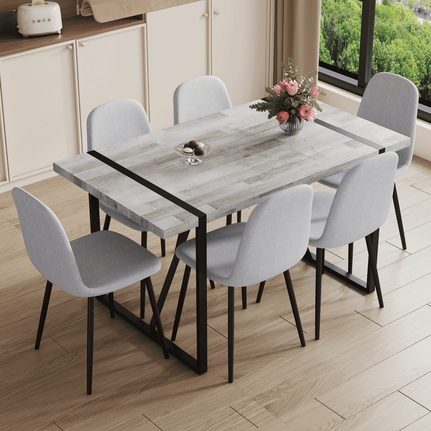 Table And Chair Set.A Minimalist Retro Rectangular Dining Table With A ...