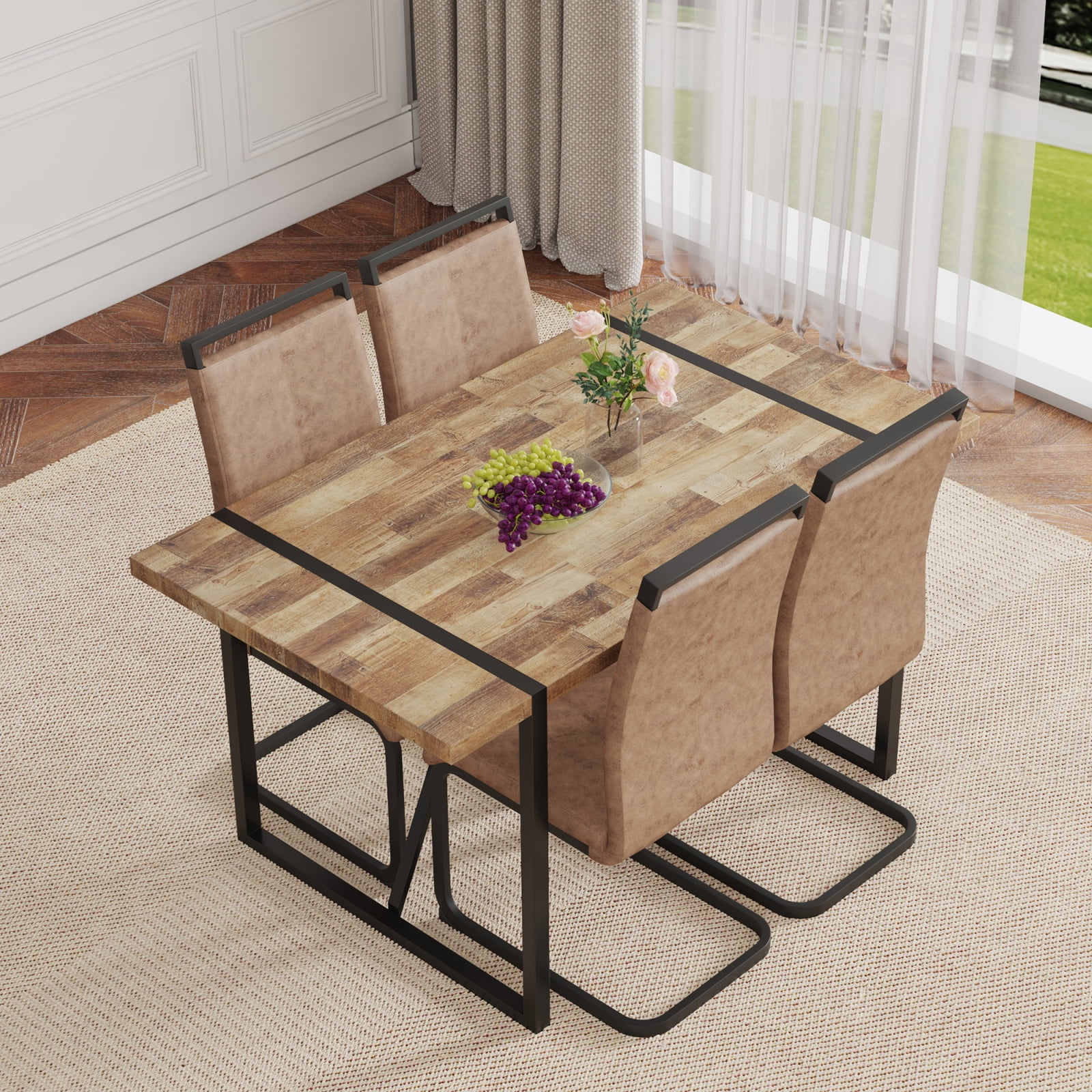 Table And Chair Set.A Minimalist Retro Rectangular Dining Table With A ...
