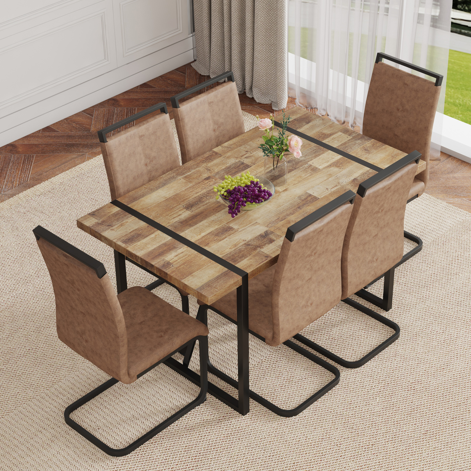 Table And Chair Set.A Minimalist Retro Rectangular Dining Table With A ...