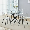 thumbnail image 1 of Table and Chair Set. A Tempered Glass Round Table with A Diameter of 36.6 Inches. Paired with 4 Transparent Plastic Dining Chairs, (Black + Transparent + Glass+Metal + Plastic + Seats 4), 1 of 9