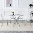 thumbnail image 1 of Round Glass Dining Table with Silver Metal Legs and 4 Transparent Dining Chairs, 1 of 8