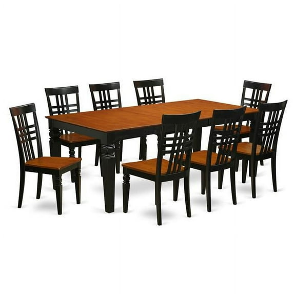 Table & Chair Set with One Logan Dining Room Table & 8 Chairs, Black & Cherry - 9 Piece