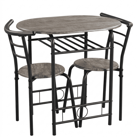 Table & Chair Sets for 2, Dining Room Table Set with Metal Frame and Storage Rack, Space-Saving Design for Small Kitchens, Apartments, Dorm Rooms, Drift Brown
