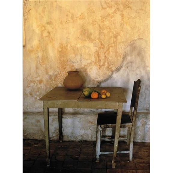Table & Chairs Infront of Weathered Wall Poster Print - 24 x 32 - Large