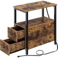 thumbnail image 1 of Table with Charging Station, Narrow Side Table with 2 Wooden Drawers, USB Ports and Power Outlets, Nightstand Sofa Table for Small Spaces, Living Room, Bedroom,Rustic Brown, 1 of 16