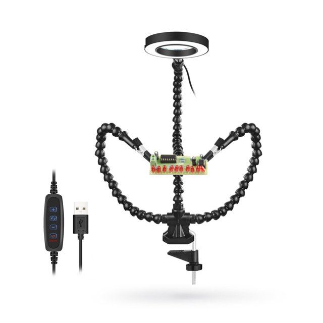 Table Clamp Welding Station With 3X USB LED Magnifier 3 Flexible Arms