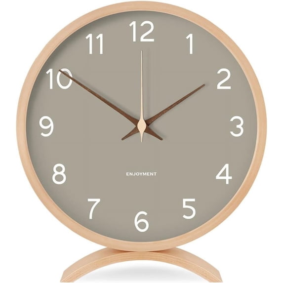 Table Clock - 8 Inch Silent Non-Ticking 8in Wooden Timepiece Desk Clock Perfect for Living Room Office Bedroom Decor(Grey)