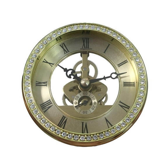 Table Clock with Crystal Accent and See Through Metal Movement 100mm Size Golden/Silver Optional