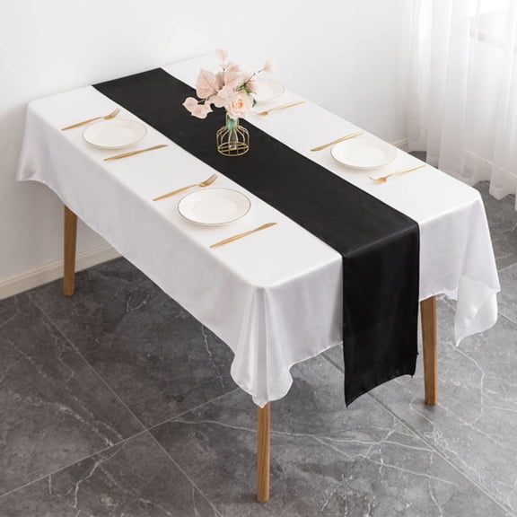 Table Cloth,1 Satin Table Runner 12 X 108 Inch Long Wedding Table Runner Bright And Smooth Silk Fabric Table Runner For Wedding Banquet Reception Birthday Party Decoration (Black)