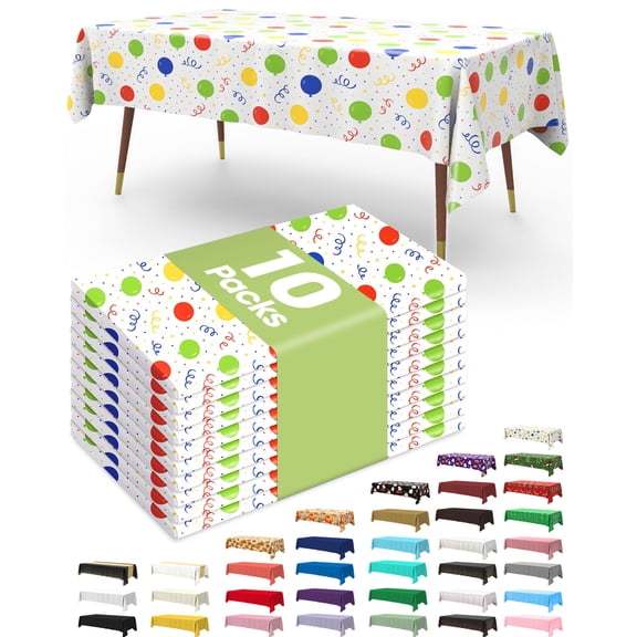 Table Cloth 10 Pack, 54 x 108 Inch Disposable Table Cloths for Party, Picnic and Wedding, Rectangle, White