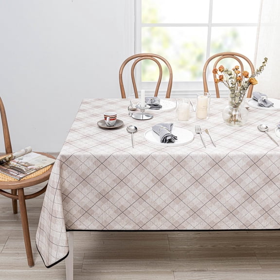 Table Cloth 60x84 in Rectangle Table, Heavy Duty Cotton Tassel Linen Look Waterproof Tablecloths Farmhouse Tablecloth, Wrinkle Free Table Cover with Beige Tassels for Kitchen Dining, Party