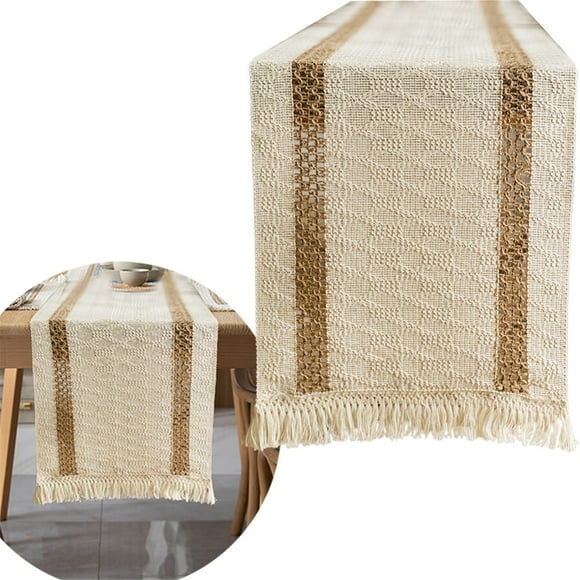 Table Cloth Burlap Table Runner 30x180CM Lace Trim Farmhouse Tablecloth With Fringe Rustic Chic Decor For Dining Coffee Or Wedding Yellow A
