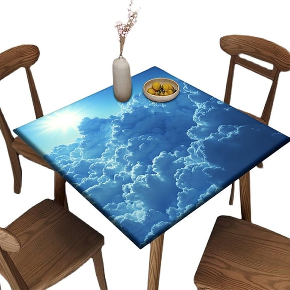 Table Cloth for Card Table, Sky Blue Cloudscape Pattern Printed on Polyester Patio Cover Fits, Ideal for Holiday Dinner Christmas Thanksgiving, Fit for 32" x 32" Square Tables