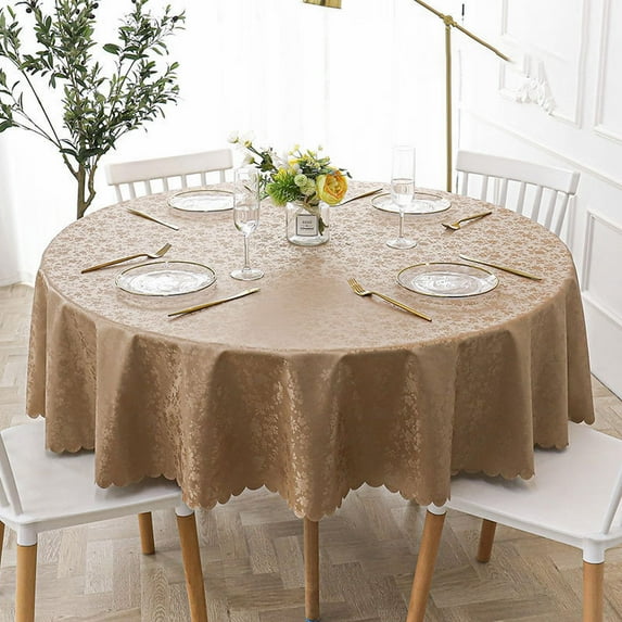 Table Cloth,DecorUhome Heavy Duty Vinyl Tablecloth Round Table Cloth Wipeable Floral Dining Table Cover Brown