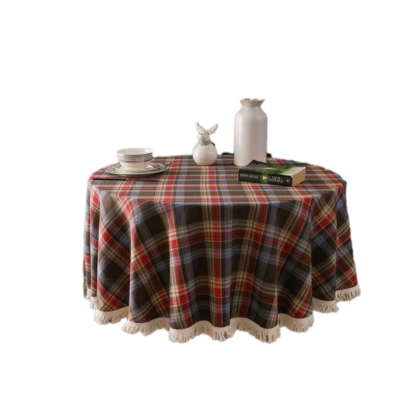Table Cloth Dyed Yarn Plaid Christmas Day Table Cloth Fringed Table Cloth Decorative Background Cloth,150cm