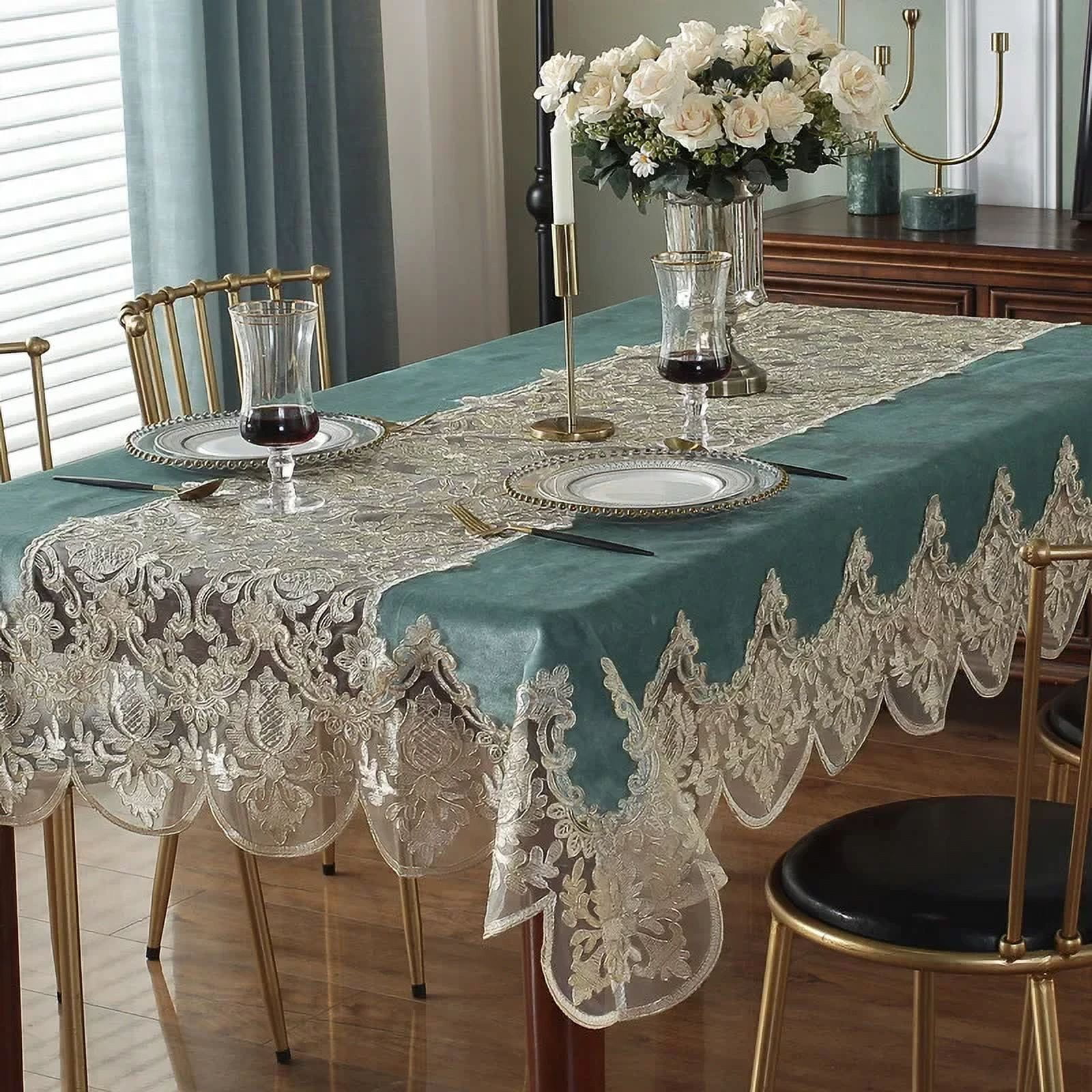 Table Cloth Gold Velvet Silver Europe Luxury Embroidered Table Dining ...