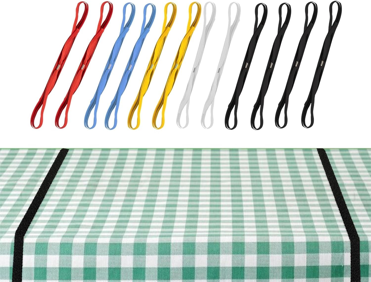 10-Pack Elastic Tablecloth Straps – Keep Your Tablecloth Secure For Picnics, Parties, Camping & More (5 Colors)