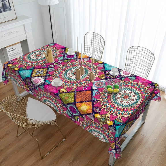 Table Cloth - Original Design Art Print Tablecloth - Machine Washable Spillproof Rectangle Table Cover - Indoor Outdoor Party Picnic Patio Spring Summer Decoration - 60"x84"(Bohemia)