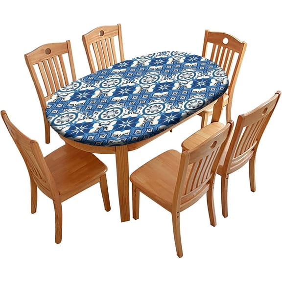 Table Cloth Oval, Moroccan Pattern Printed on Fitted Oval Tablecloth, Table Pads for Dining Room Table, Fits for 48" x 68" Oval Table