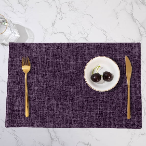 Table Cloth Placemats, Linen Type Fabric Placemats Heat Resistant Placemats Wrinkle Free Thick Polyester Kitchen Place Mats for Dining Table (Purple)