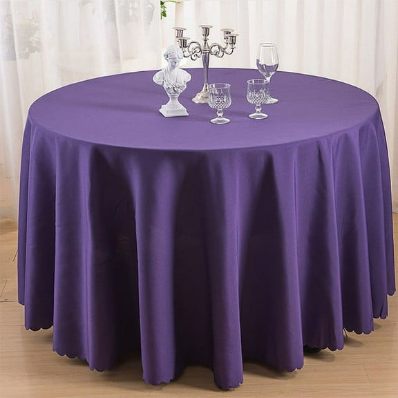 Table Cloth Polyester Antependium Picnic Party Polyester Tablecloth Plain Crochet Tablecloth Home Round Tablecloth（1.6M Diameter)-Dark Purple