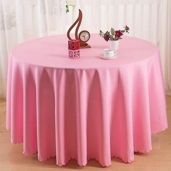 Table Cloth Polyester Antependium Picnic Party Polyester Tablecloth Plain Crochet Tablecloth Home Round Tablecloth（1.6M Diameter)-Pink